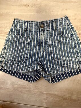 American Eagle Outfitters Blue and White Striped Denim Shorts